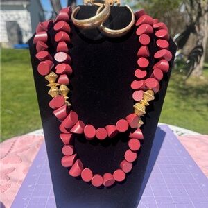 Plunder Bead Necklace with Gold Accents and Hoop Earrings